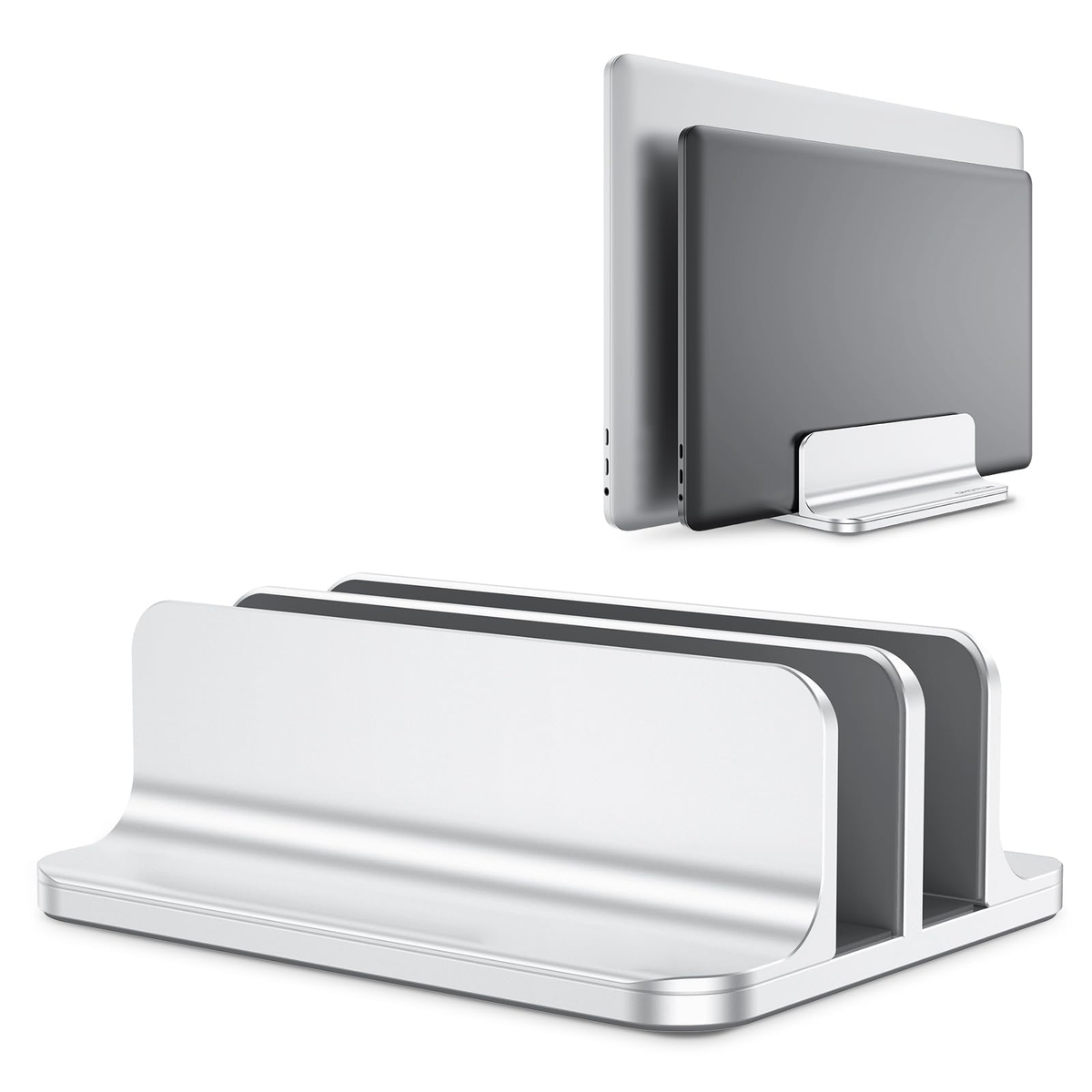 Dual Vertical Desk Laptop Stand Holder, Fits MacBook Air/Pro, Silver