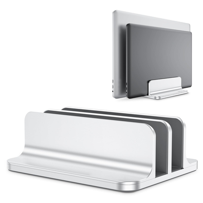 Dual Vertical Desk Laptop Stand Holder, Fits MacBook Air/Pro, Silver
