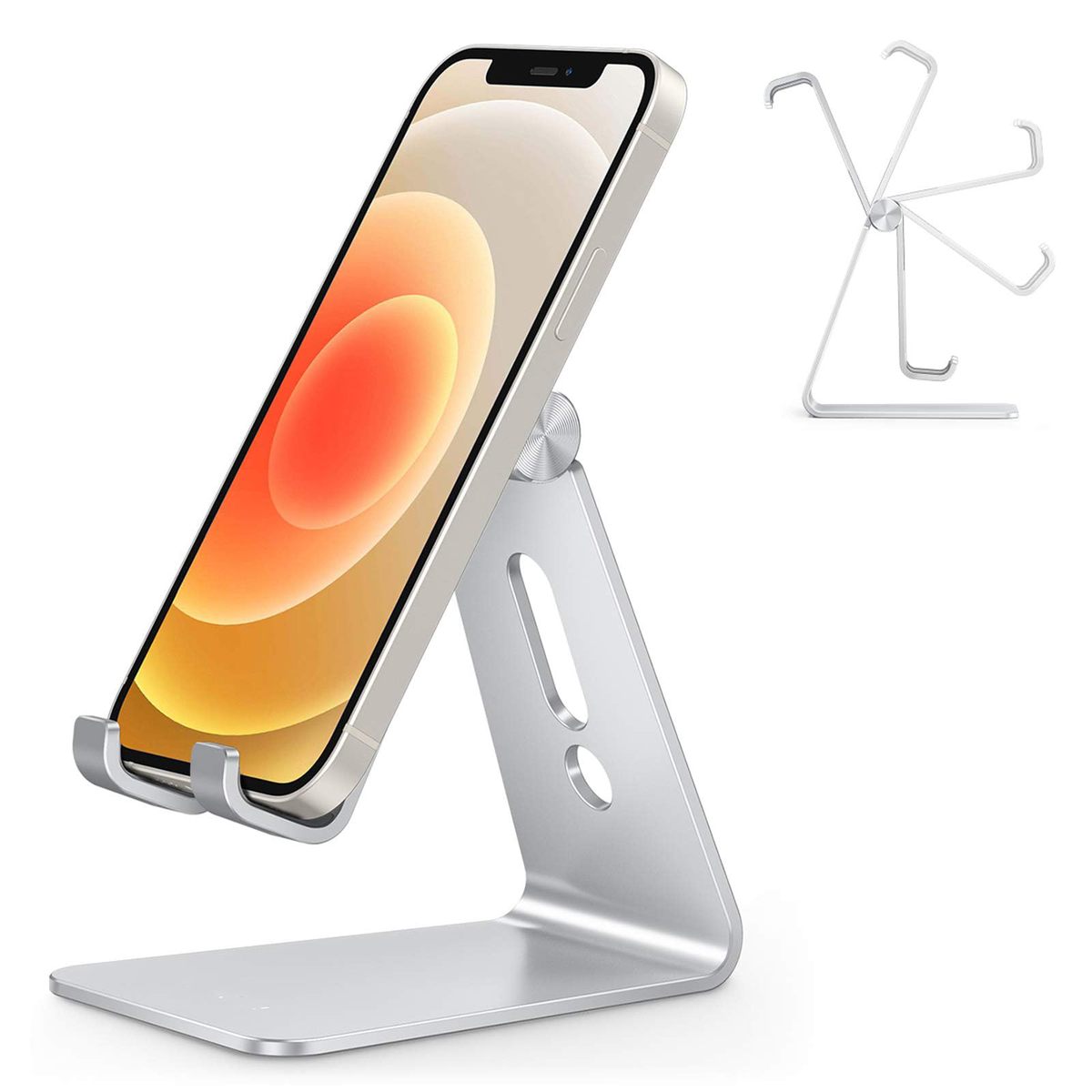 C2 Adjustable Aluminum Cell Phone Stand with Charging Cutout, Silver