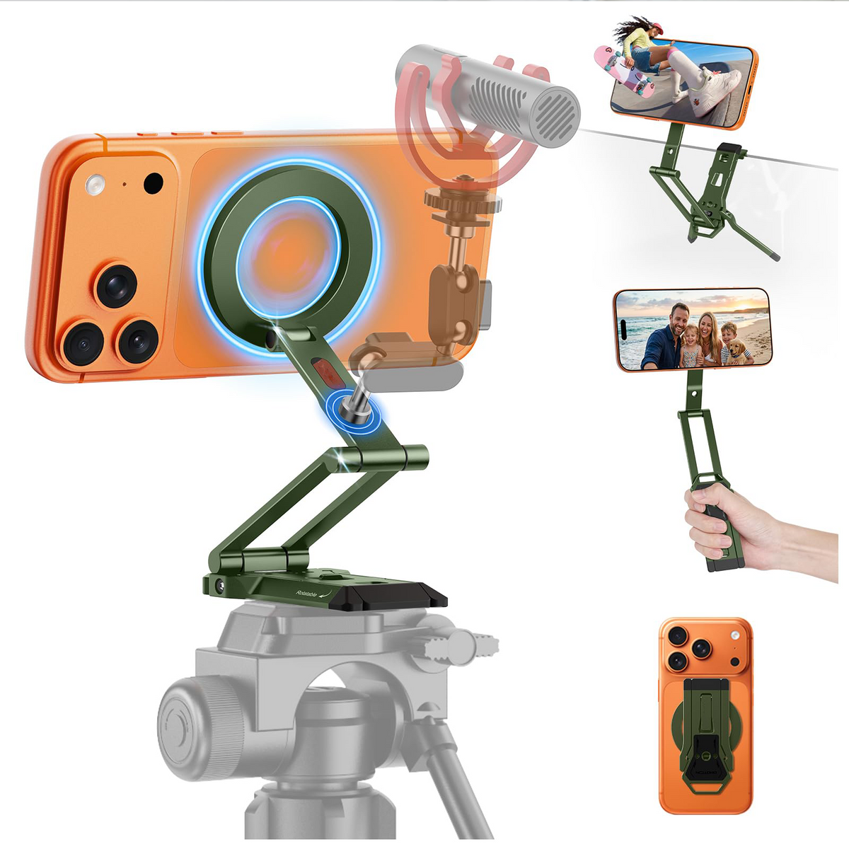 TP06-E [3-Adjust] Sturdy Magnetic Phone Tripod for iPhone 17 Pro Max, Green