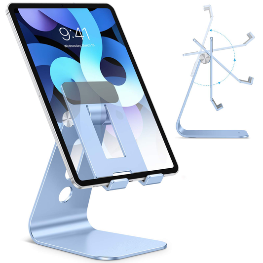 Adjustable Tablet Stand for Desk, Upgraded Longer Arms for Greater Stability, T2 Tablet Holder with Hollow Design for Bigger Sized Phones and Tablets Such as iPad Pro/Air/Mini, Blue