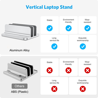 Dual Vertical Desk Laptop Stand Holder, Fits MacBook Air/Pro, Silver