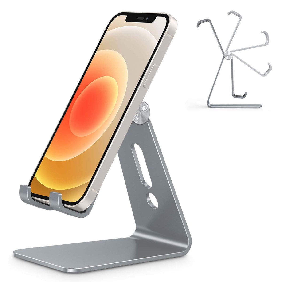 C2 Adjustable Aluminum Cell Phone Stand with Charging Cutout, Grey