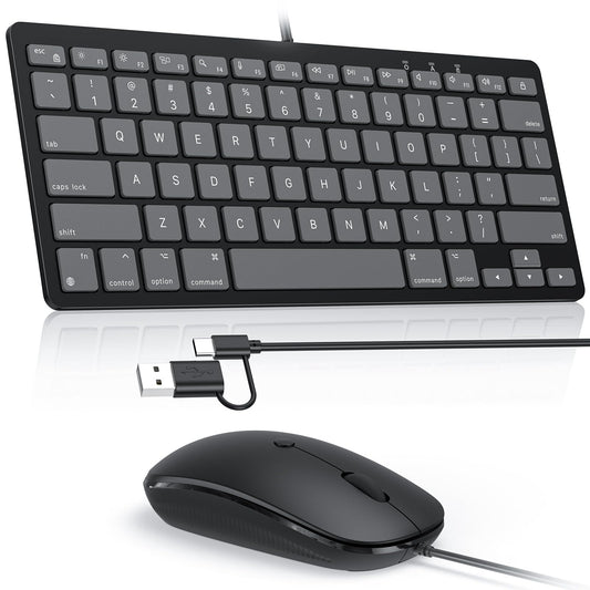 Wired Keyboard and Mouse Combo for Mac, Ergonomic Portable Set