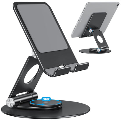 Swivel Tablet Stand for iPad with 360 Rotating Base, Foldable Adjustable Holder for Drawing, Compatible with iPad Pro/Air/Mini and More, Black Gray