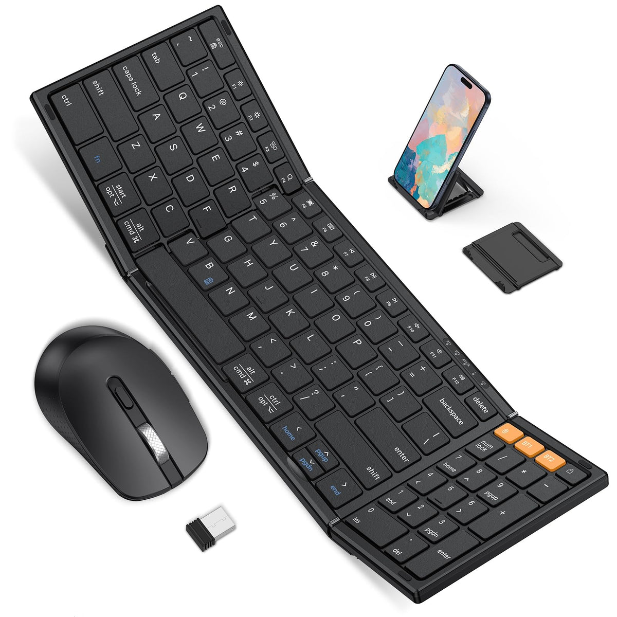 Foldable Keyboard and Mouse for 3 Devices, Wireless Bluetooth Combo