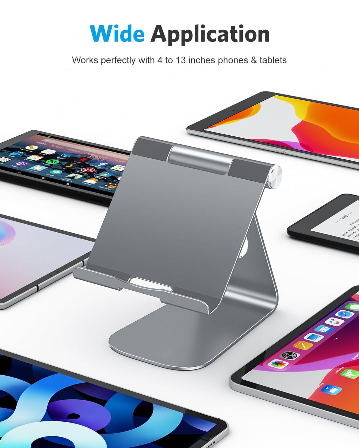 T1 Adjustable Tablet Stand for Desk, Aluminum Holder for iPad Grey