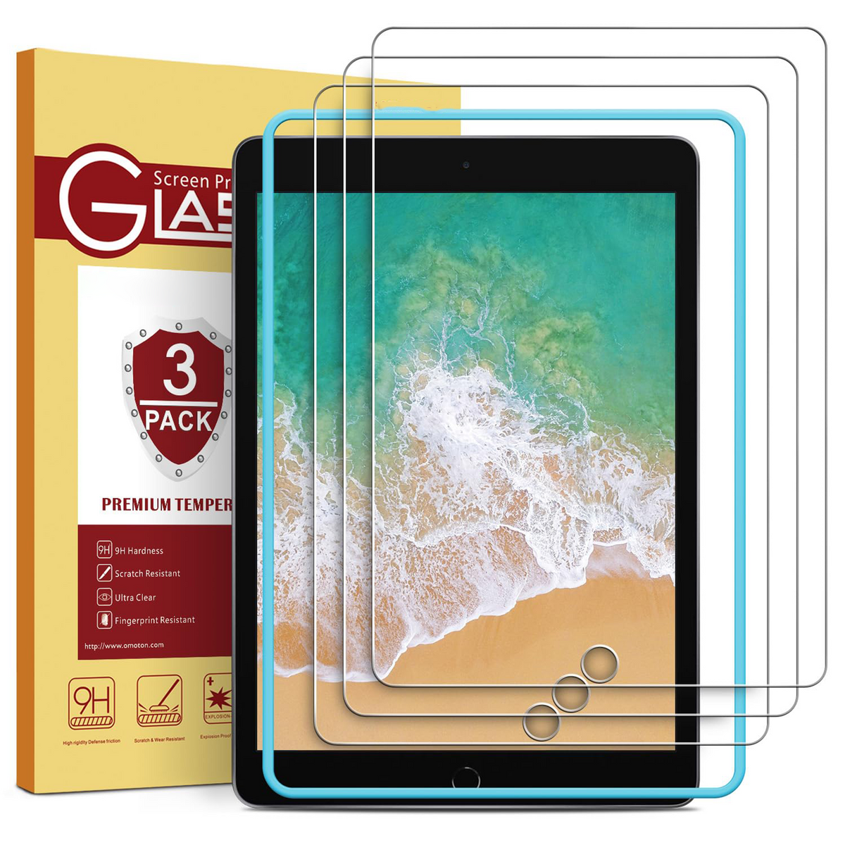 3 Pack Screen Protector for iPad 6th 5th Generation, Tempered Glass Screen Protector Compatible with Apple iPad Pro 9.7 / iPad Air 2 / iPad Air 9.7 Inch with Alignment Frame, Case Friendly