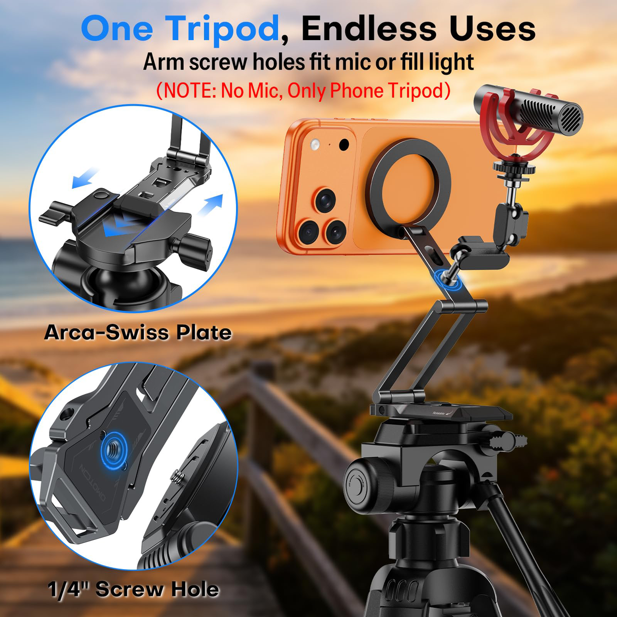 TP06-E [3-Adjust] Sturdy Compact Magnetic Phone Tripod for iPhone 18, Black
