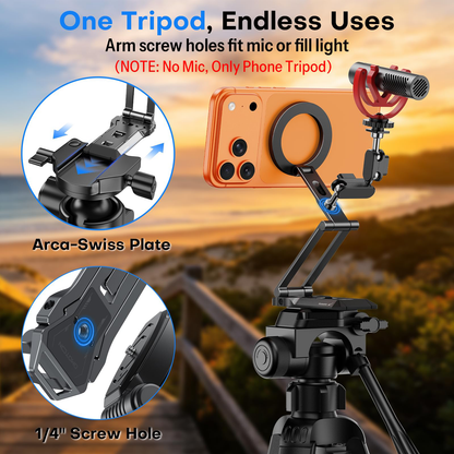 TP06-E [3-Adjust] Sturdy Compact Magnetic Phone Tripod for iPhone 18, Black