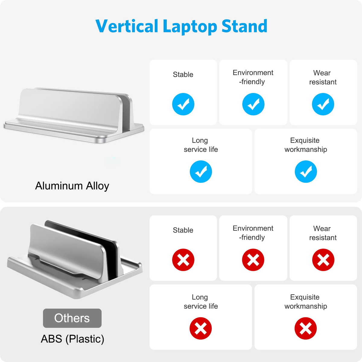 Vertical Laptop Stand Holder, Adjustable Dock for MacBook, Silver