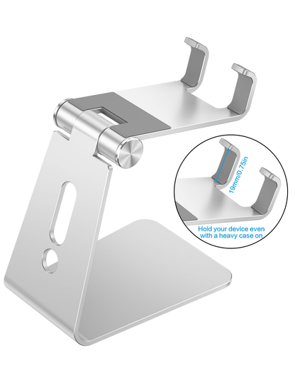 C2 Adjustable Aluminum Cell Phone Stand with Charging Cutout, Silver