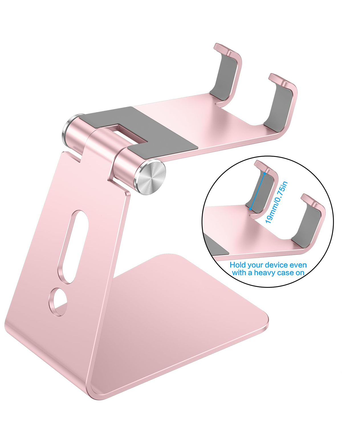 C2 Adjustable Aluminum Cell Phone Stand with Charging Cutout, Rose Gold