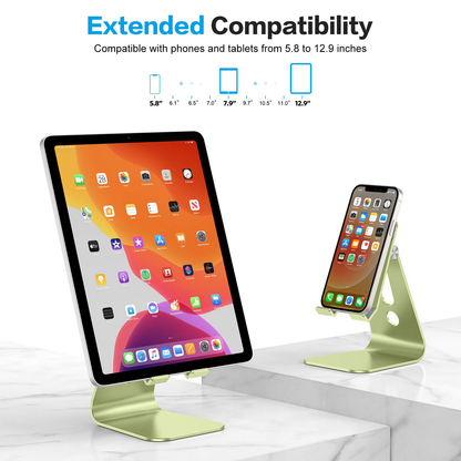 Adjustable Tablet Stand for Desk, Upgraded Longer Arms for Greater Stability, T2 Tablet Holder with Hollow Design for Bigger Sized Phones and Tablets Such as iPad Pro/Air/Mini, Green