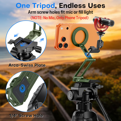 TP06-E [3-Adjust] Sturdy Magnetic Phone Tripod for iPhone 17 Pro Max, Green