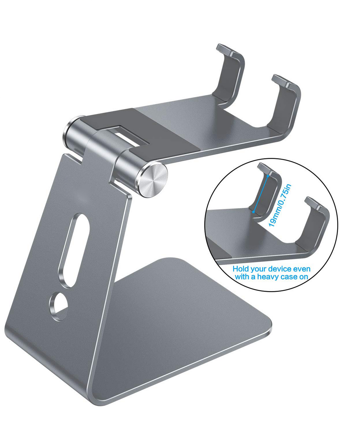 C2 Adjustable Aluminum Cell Phone Stand with Charging Cutout, Grey