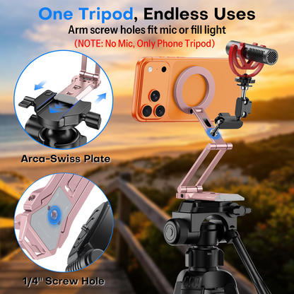 TP06-E [3-Adjust] Sturdy Magnetic Phone Tripod for iPhone 17, Pink