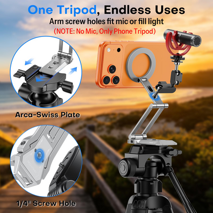 TP06-E [3-Adjust] Sturdy Magnetic Phone Tripod for iPhone 17, Sliver