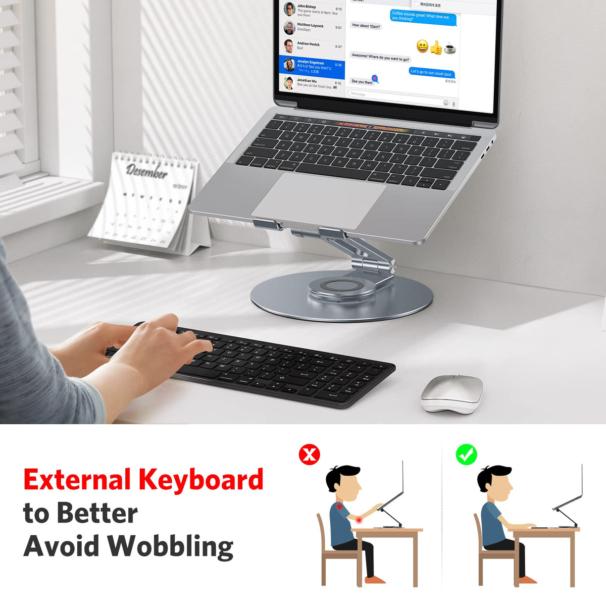Adjustable Laptop Stand for Desk 360° Rotating Base 17" Cool Grey