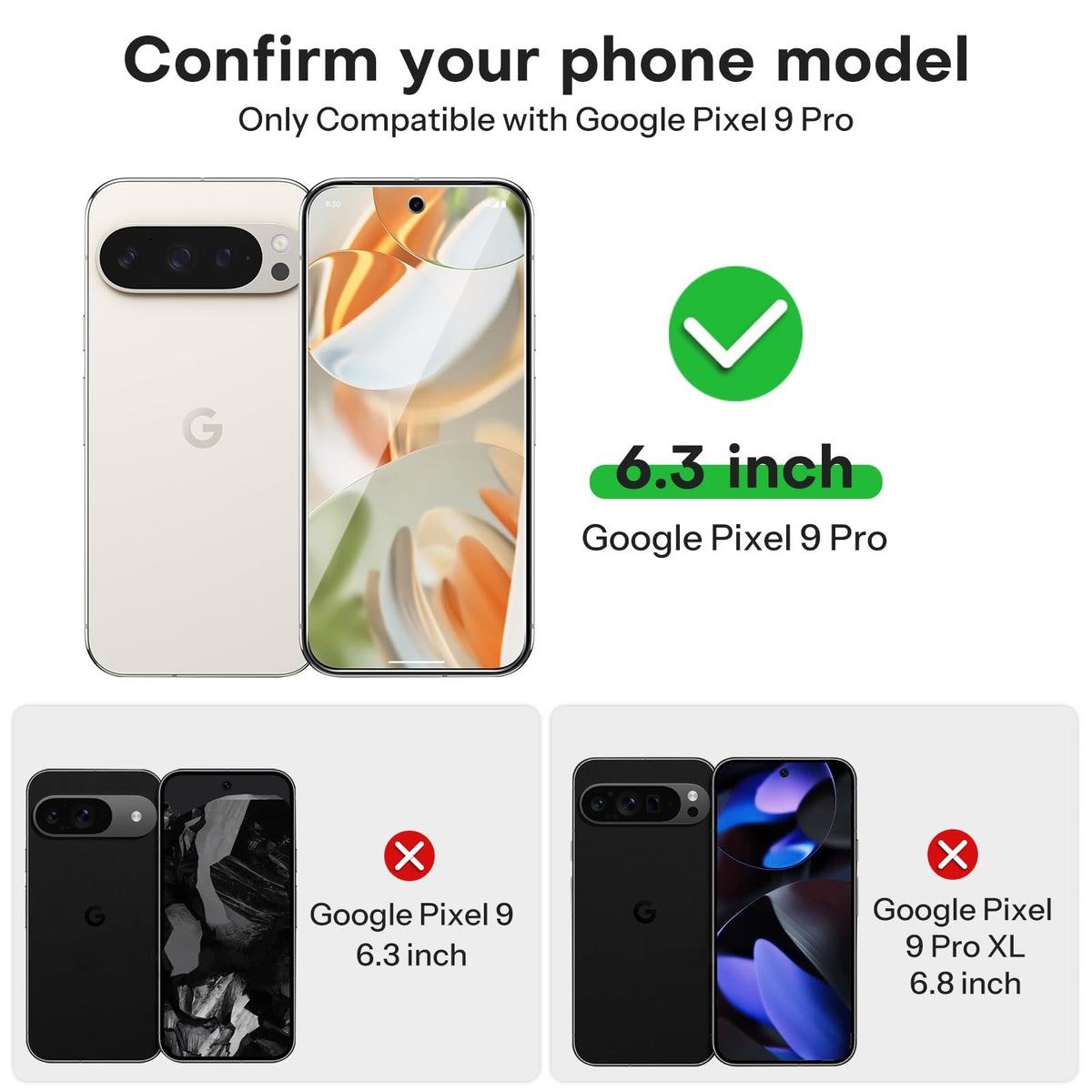 3+2 Pack for Google Pixel 9 Pro Screen Protector 6.3 inch