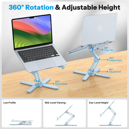 LA10 360° Rotating Laptop Stand Riser Foldable for Desk, Sky Blue