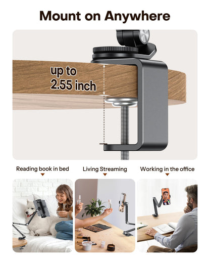 GH03 Tablet Holder with 2 ABS Clamps, Aluminum Long Arm Mount, Black