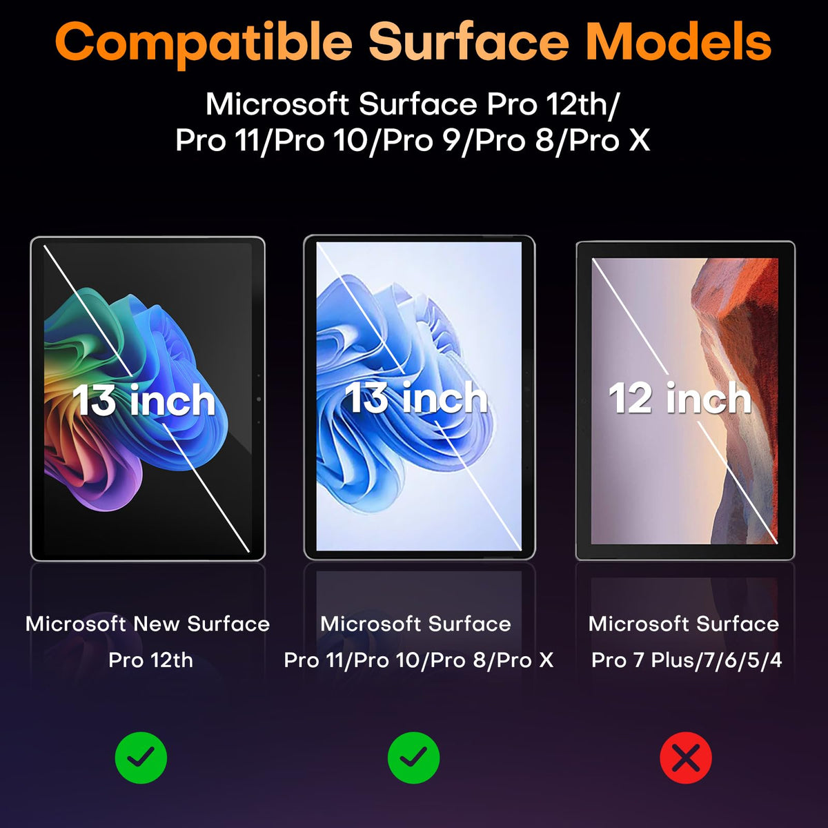 2 Pack Screen Protector for Surface Pro 11/10/9/8/X/12th, 13 Inch