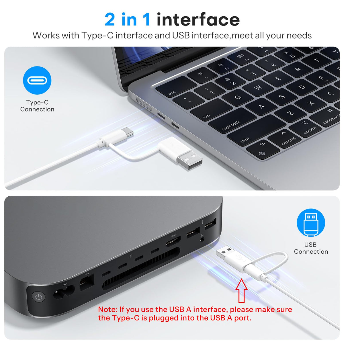 USB-A & Type-C Dual Interface Wired Keyboard for Mac,Numeric Keypad