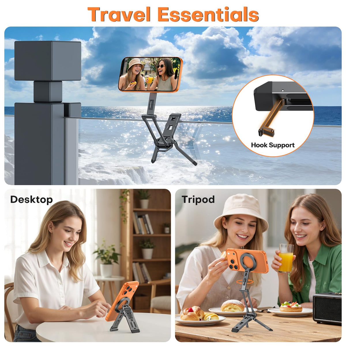 TP06 Pro [Equipped Lanyard] 360° Rotating for MagSafe Tripod, Black Pro