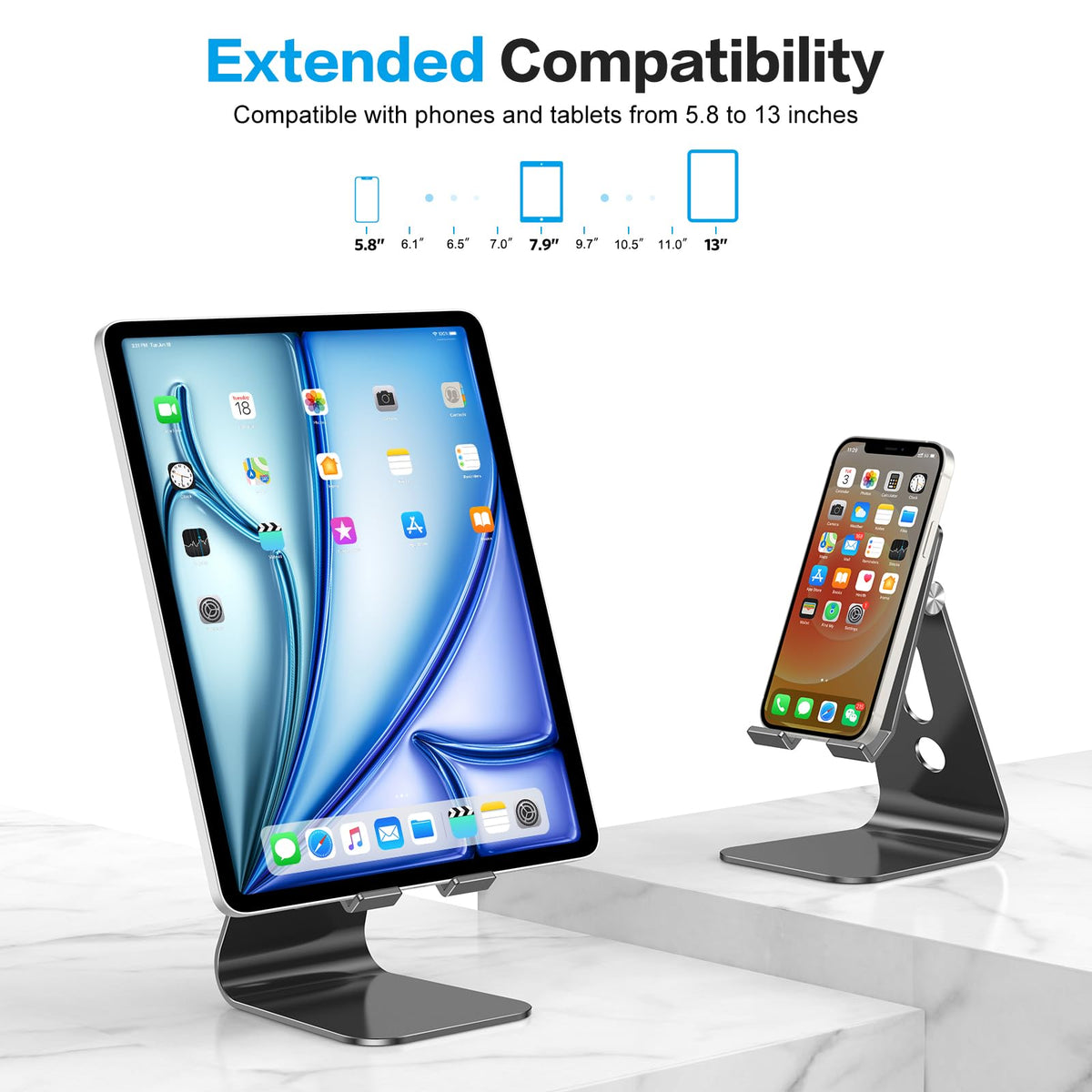 T2 Tablet Stand for Desk, Aluminum Holder for iPad Pro/Air, Black