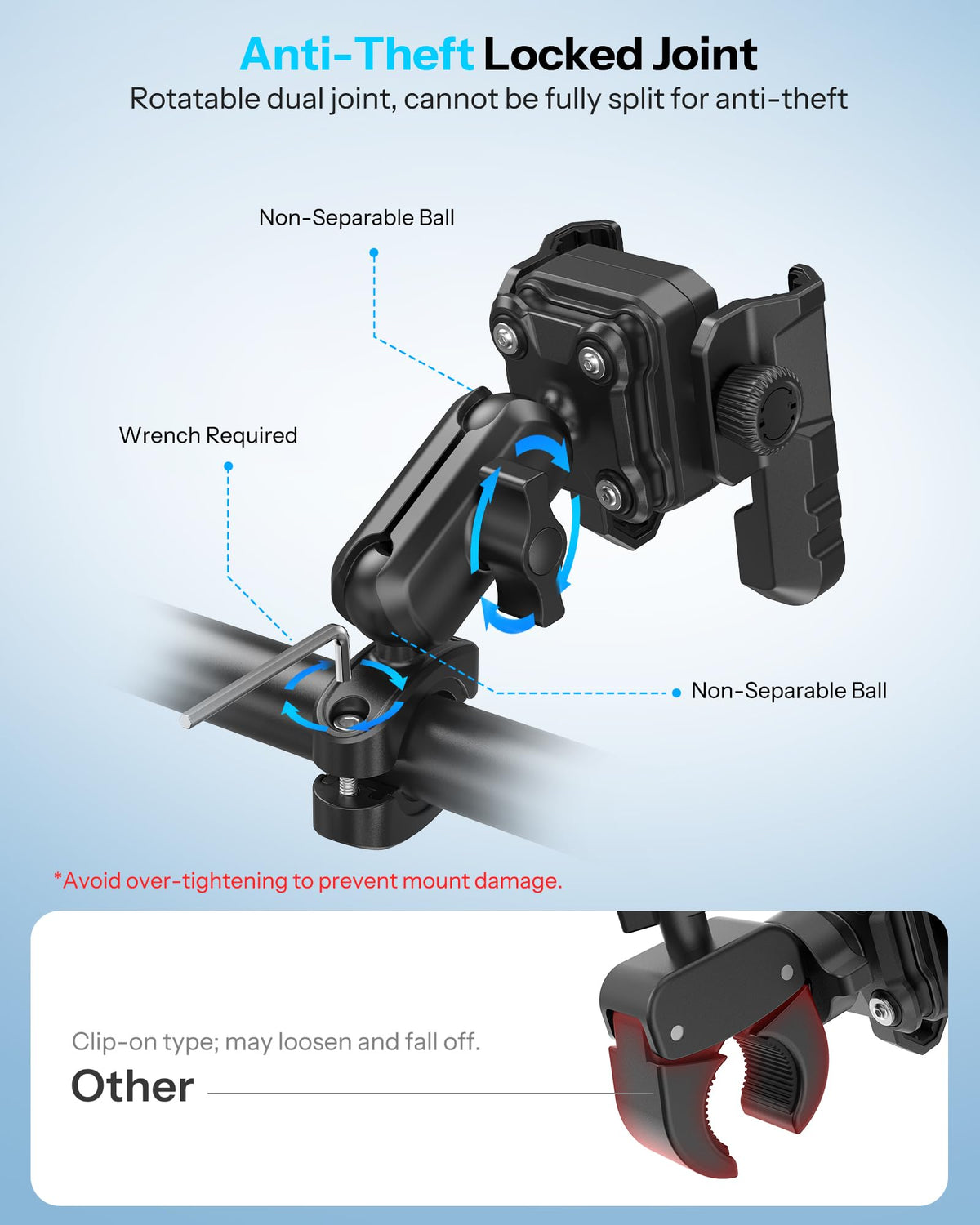 Bike Phone Holder Extended Arm, Anti-Shake Camera-Friendly Mount