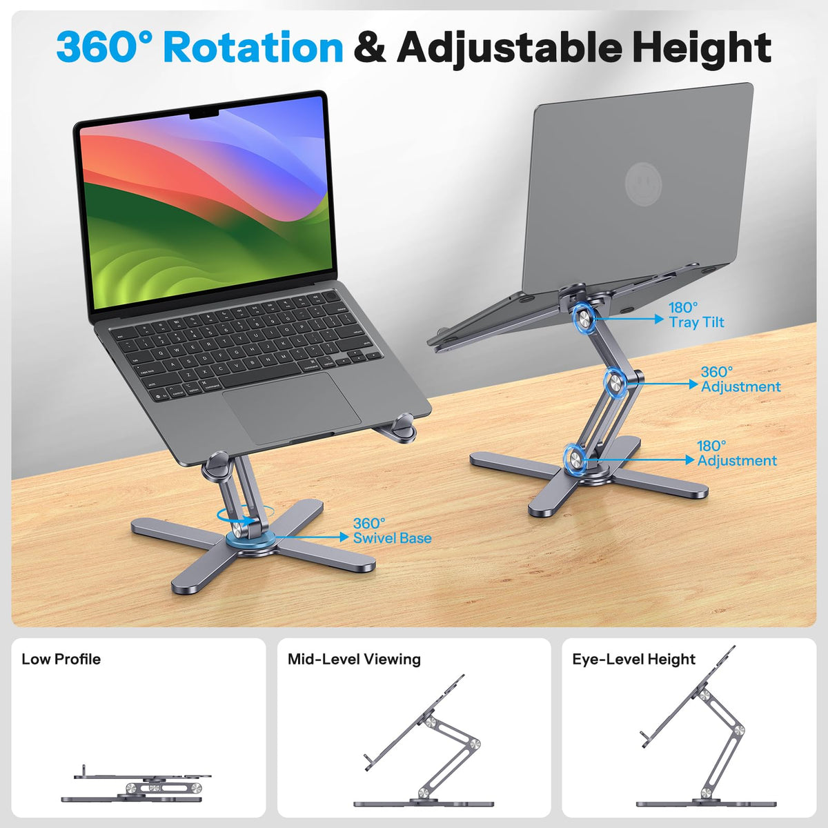 LA10 360° Rotating Laptop Stand Riser Foldable for Desk, Space Grey