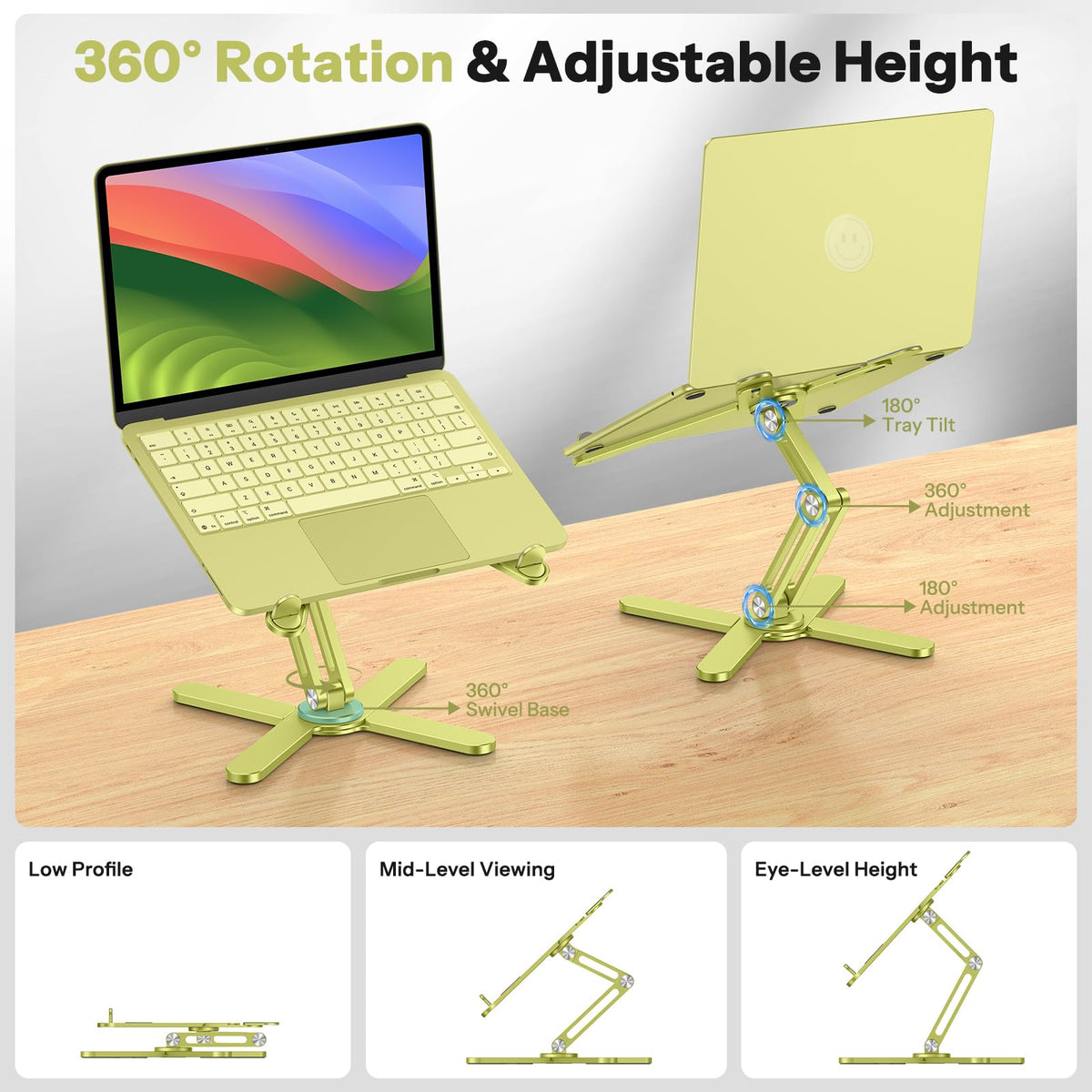 LA10 360° Rotating Laptop Stand Riser Foldable for Desk, Citron