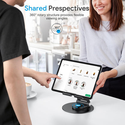 Swivel Tablet Stand for iPad with 360 Rotating Base, Foldable Adjustable Holder for Drawing, Compatible with iPad Pro/Air/Mini and More, Black Gray