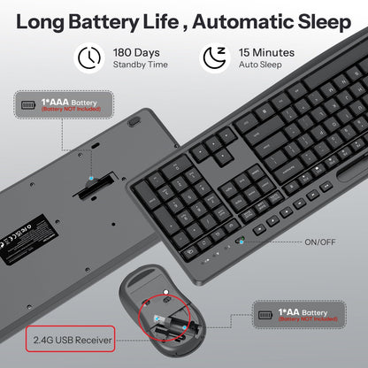 Black Wireless Keyboard and Mouse Combo, Built-in Phone Holder