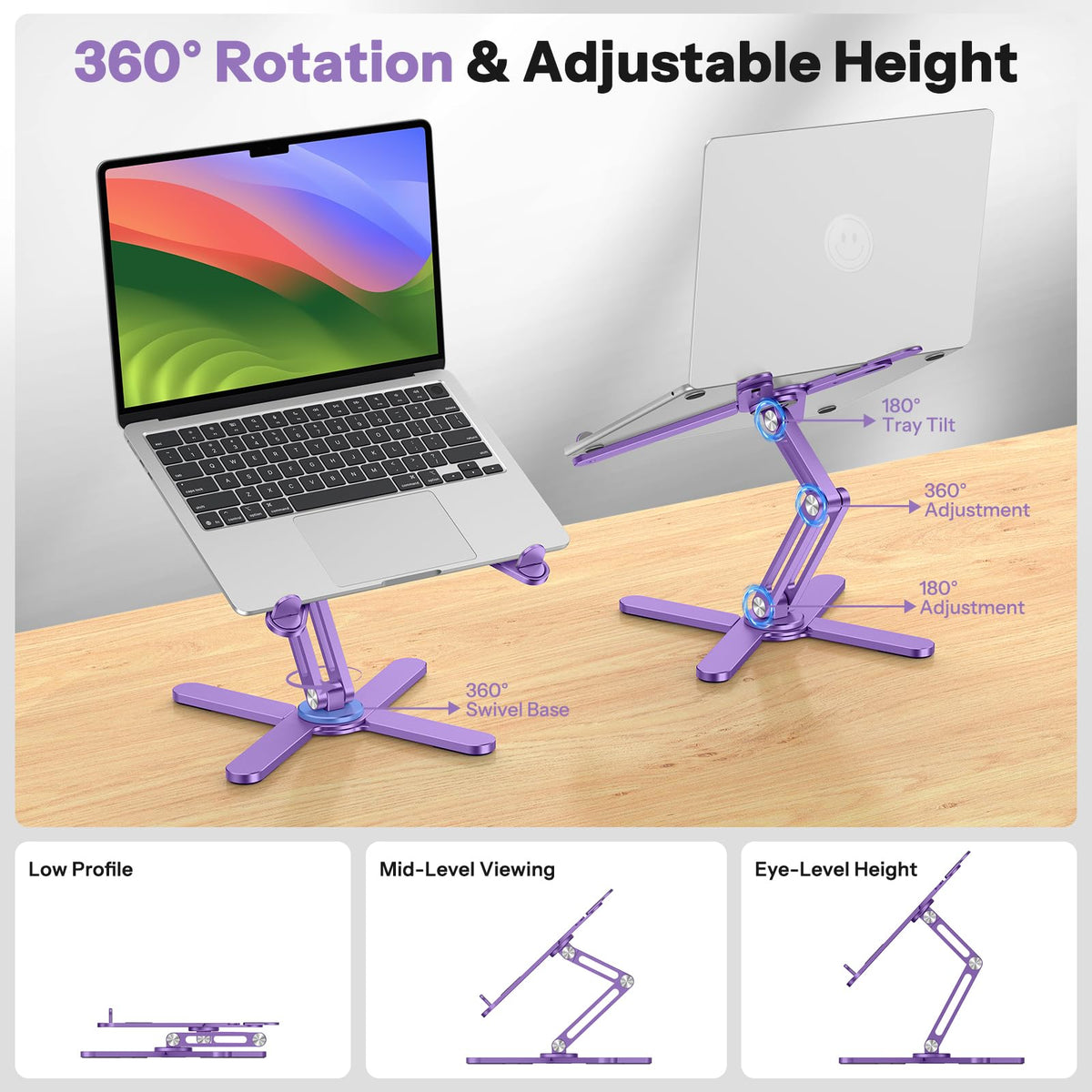 LA10 360° Rotating Laptop Stand Riser Foldable for Desk, Purple