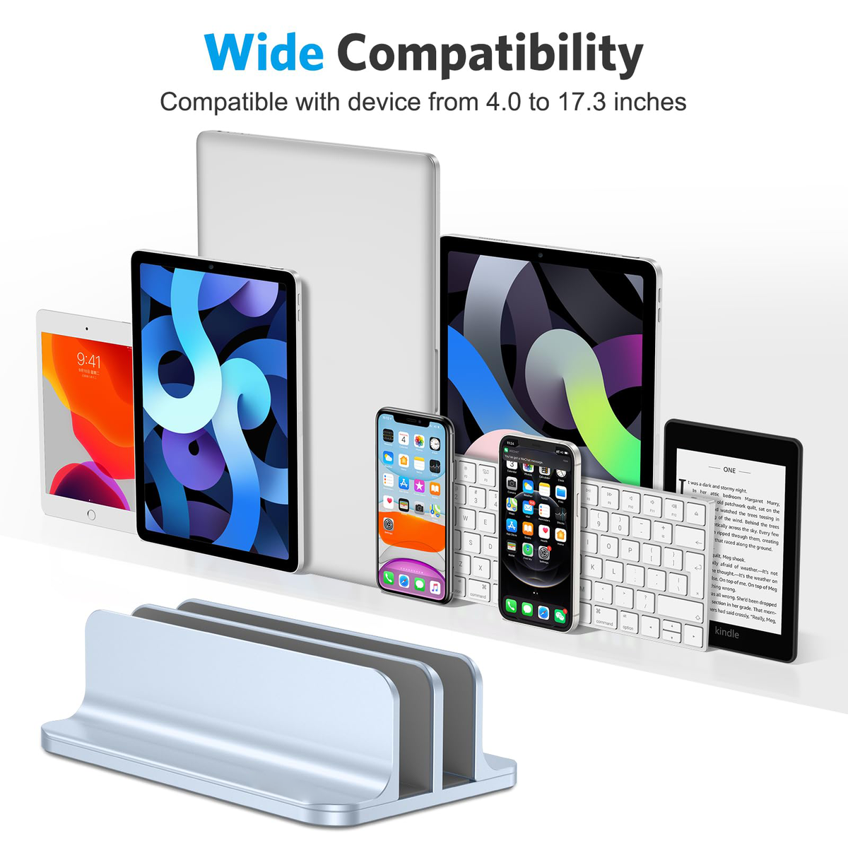 Dual Vertical Desk Laptop Stand Holder, Fits MacBook Air, Sky Blue