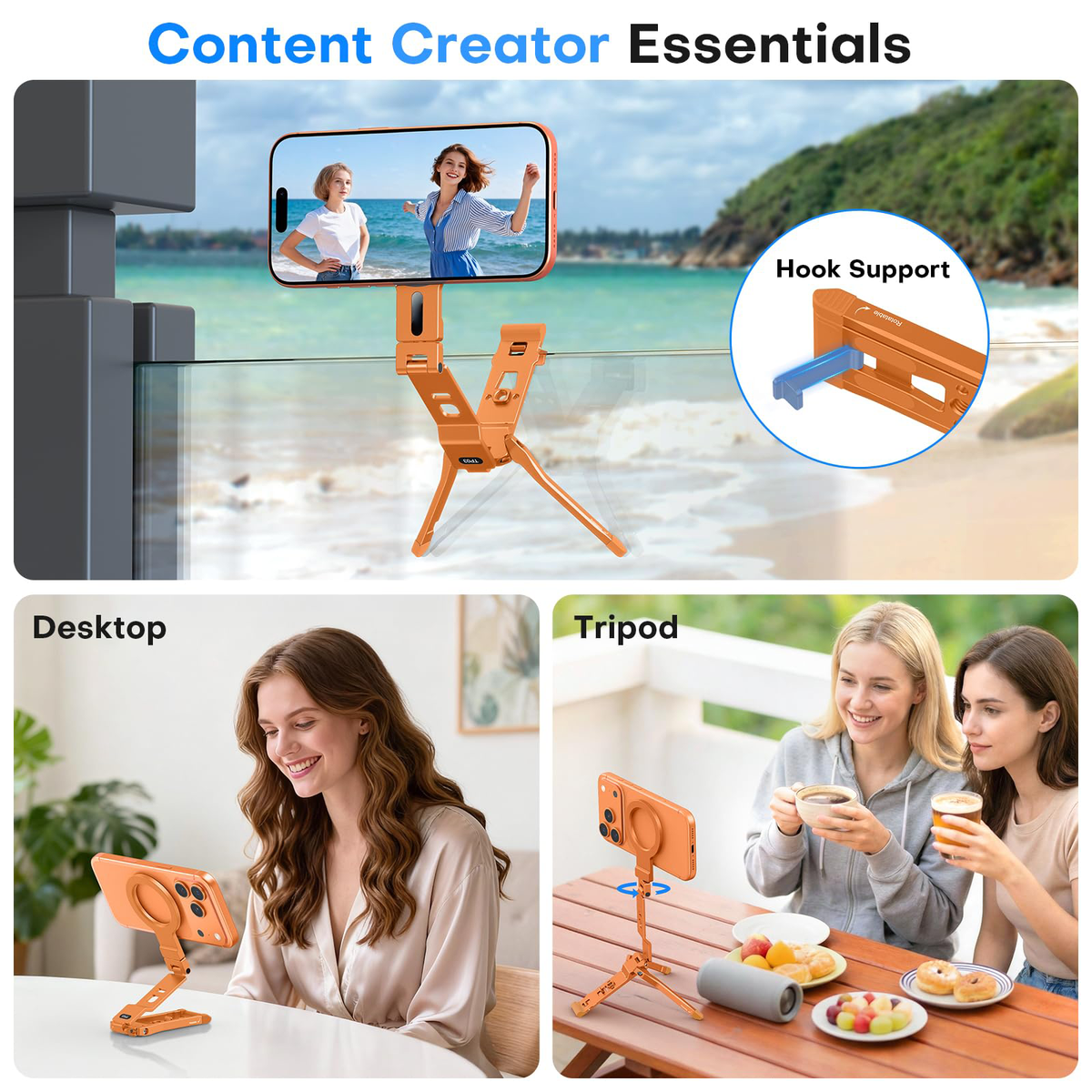 TP03 [Ultra-Slim] 360° Rotating for MagSafe Tripod with Hook, Orange