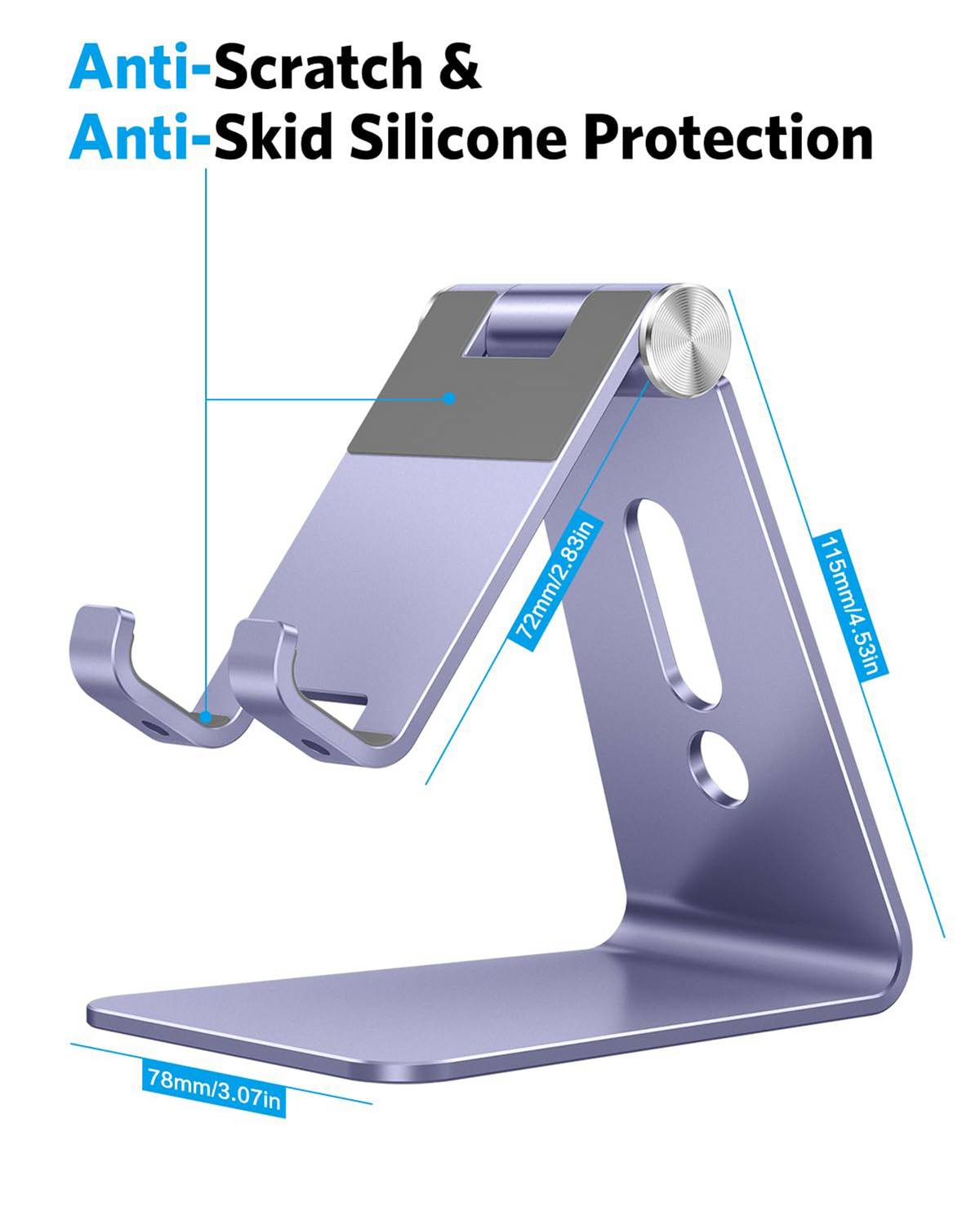 C2 Aluminum Desktop Cellphone Stand with Anti-Slip Base and Convenient Charging Port, Fits All Smart Phones, Haze Purple