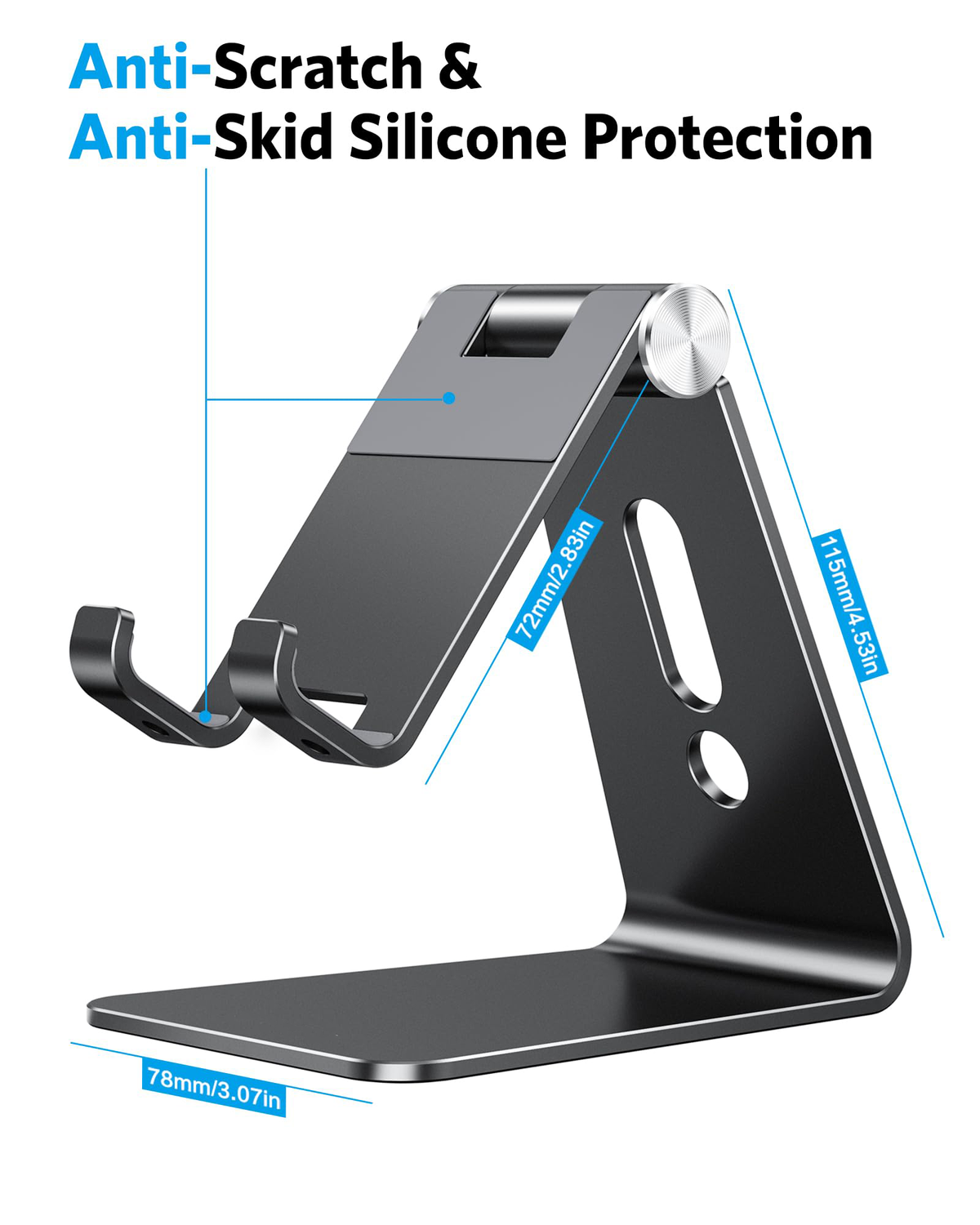 C2 Adjustable Aluminum Cell Phone Stand with Charging Cutout, Black