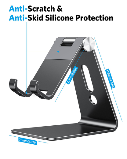 C2 Adjustable Aluminum Cell Phone Stand with Charging Cutout, Black