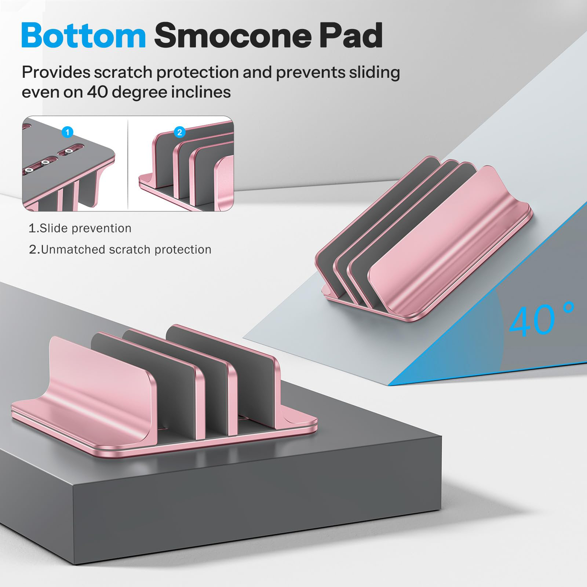 3-Slot Multiple Vertical Laptop Stand, Fits MacBook, Rosegold