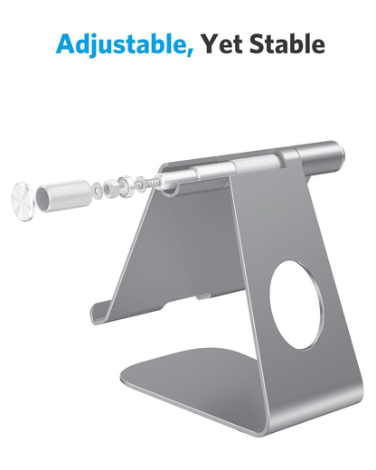 T1 Adjustable Tablet Stand for Desk, Aluminum Holder for iPad Grey
