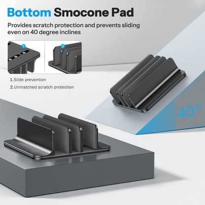 3-Slot Multiple Vertical Laptop Stand, Fits All MacBook, Black