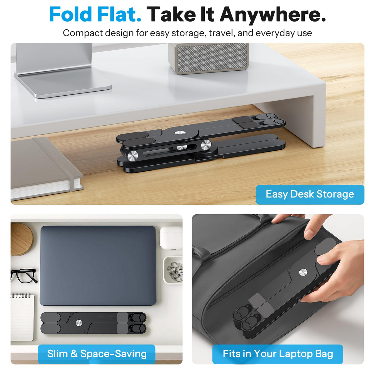LA10 360° Rotating Laptop Stand Riser Foldable for Desk, Black