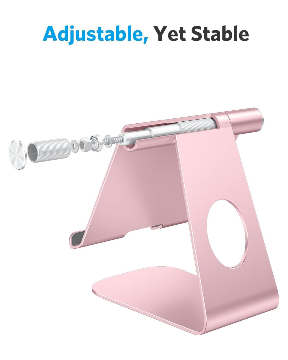 T1 Adjustable Tablet Stand for Desk, Aluminum Holder Rose Gold