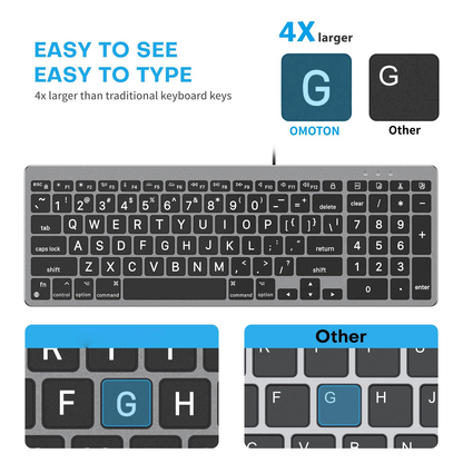Wired Keyboard for Mac, Large Print, 7 Color Backlit, USB-C & USB-A