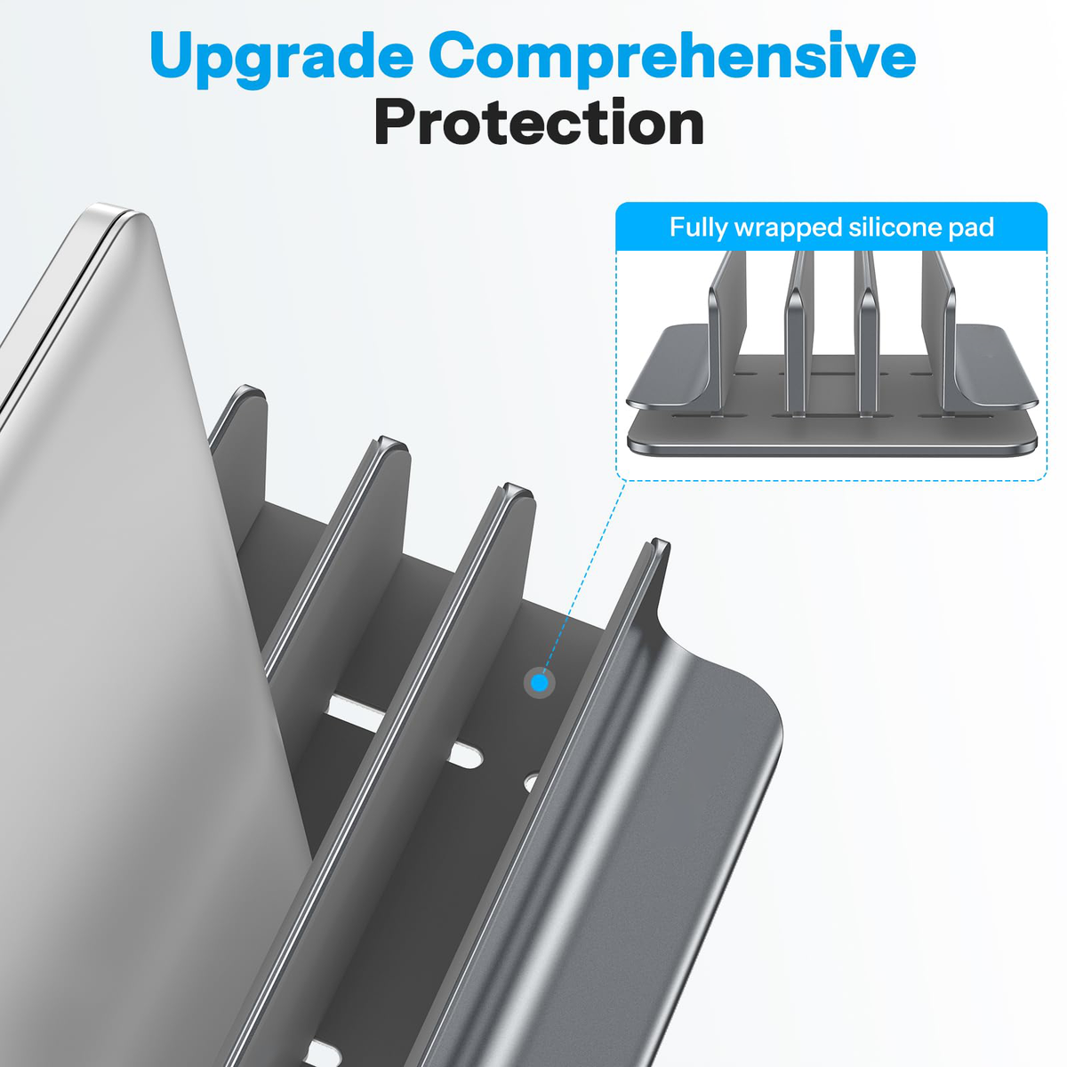 3-Slot Multiple Vertical Laptop Stand, Fits All MacBook, Grey