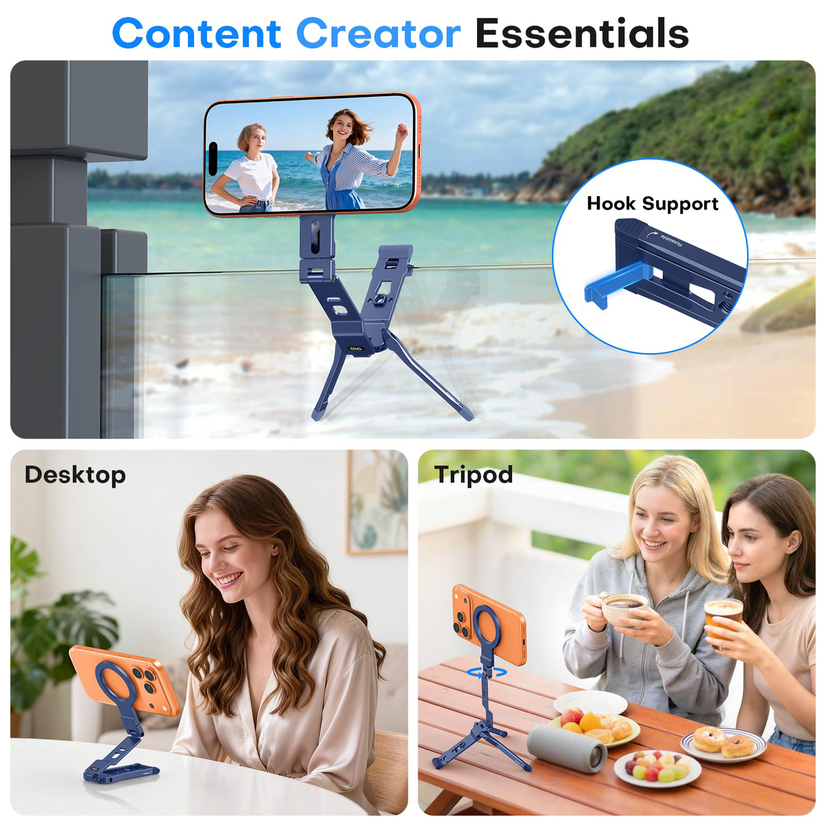 TP03 [Ultra-Slim] 360° Rotating for MagSafe Tripod with Hook, Blue
