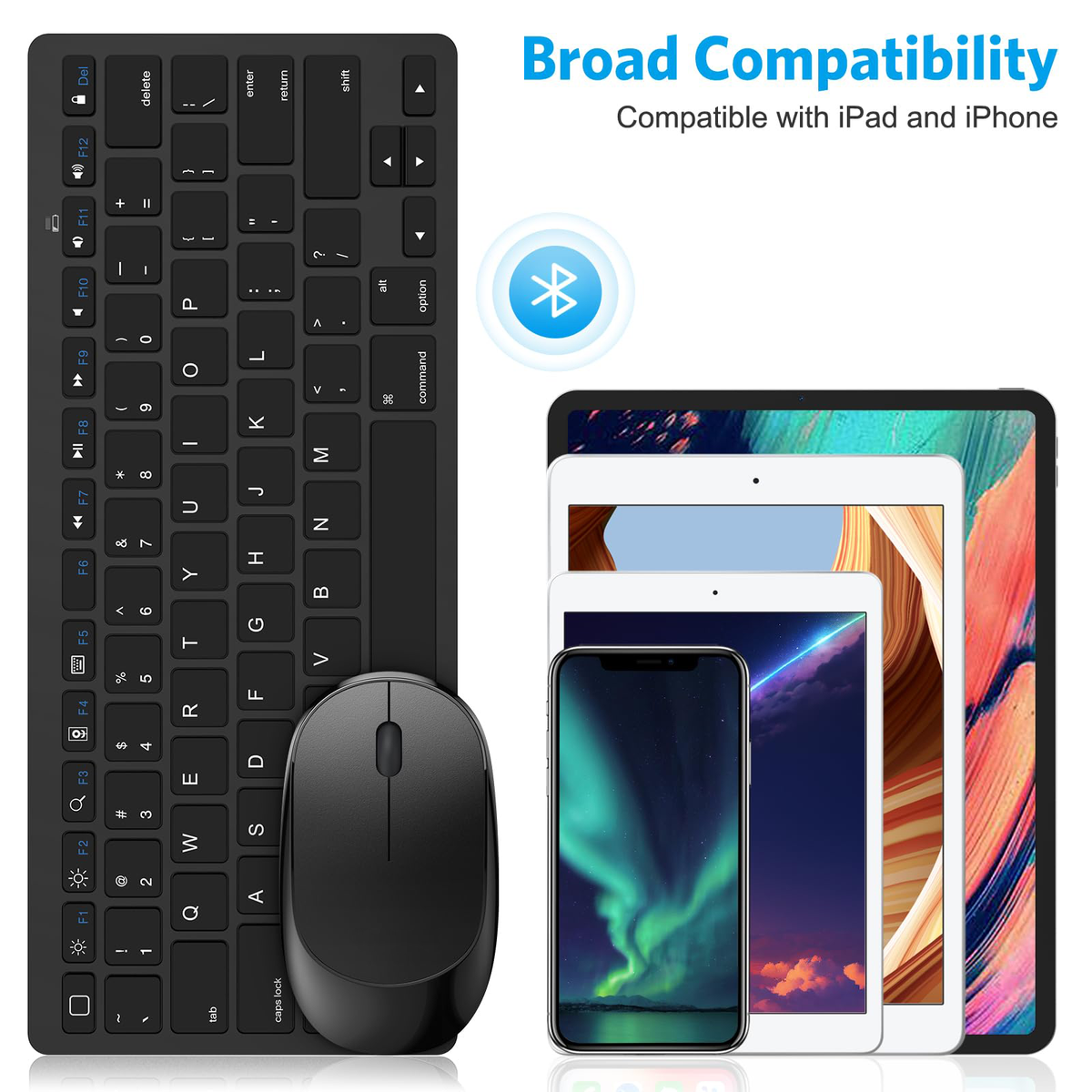 Bluetooth Keyboard and Mouse for iPad, Slim & Silent, Black